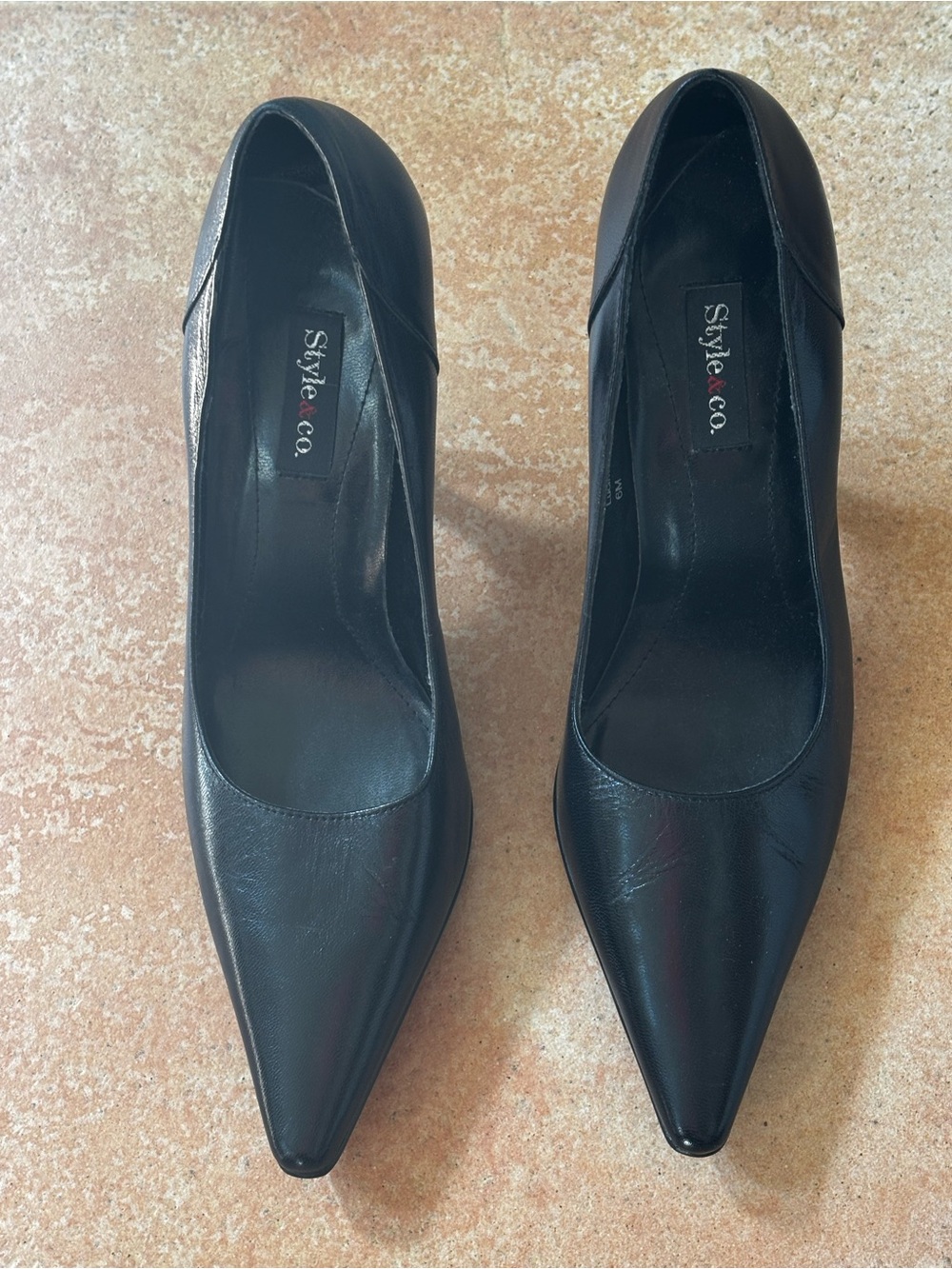 Style & Co. Black Pointed Toe Leather Pumps